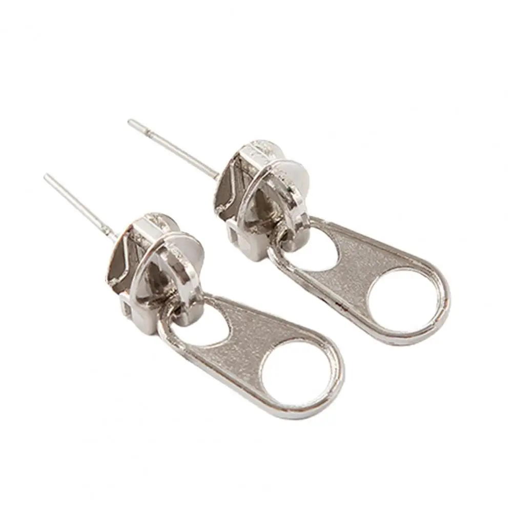 

1 Pair Simple New Fashion Jewelry Eye-catching Personality Retro Punk Metal Alloy Zipper Shape Stud Earrings Girls