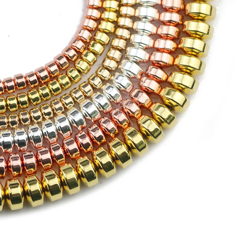 

Rose Gold Natural Stone Flat Cylinder Round Hematite Spacer Loose Beads For Jewelry Making DIY Bracelet Accessories 4/6/8MM