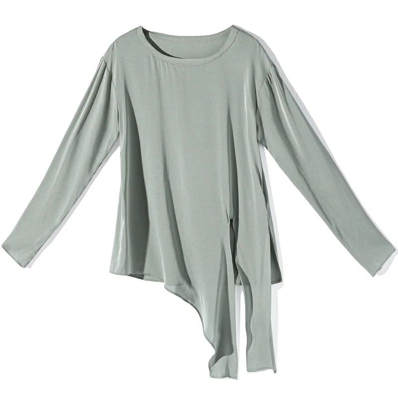 Высококачественная 100% шелковая блузка женская рубашка однотонная элегантная