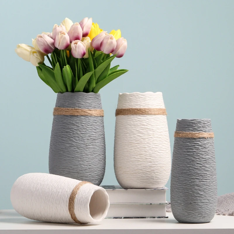 

Ceramic Wedding Vase Plant Art Modern Floor Porcelain Vase Minimalist Home Decor Office Accessories Desk Jarrones Vases BC50VS
