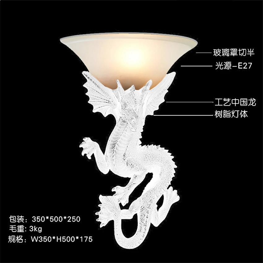 Goedkoop Europese Draak Hars Wandlampen Woonkamer Achtergrond Nordic Bar Gangpad Hotel Glas Wandkandelaars Lichten Nachtkastje Deco Verlichting