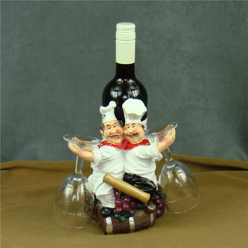 

[MGT] Handmade Cook Figurine Wine Bottle Holder Decorative Chef Statue Goblet Hanger Barware Utensil Ornament Craft Accessories