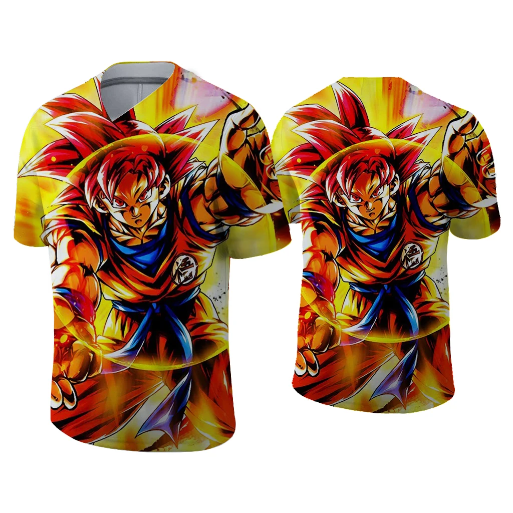 

2021 new dragon ball theme fashion cartoon cartoon cartoon cool man V collar T-shirt animation 3D fashion boy street T-shirt