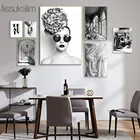 Черно-белый плакат, модная сексуальная девушка, печать на холсте, Настенная картина с камерой, Скандинавская Настенная картина, современный декор для гостиной