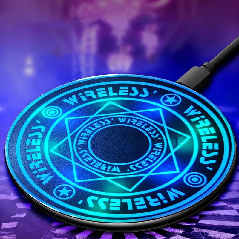 qi 10w wireless charger pad quick charge led glowing magic array charger for huawei p40 xiaomi iphone mobile phone fast chargers free global shipping