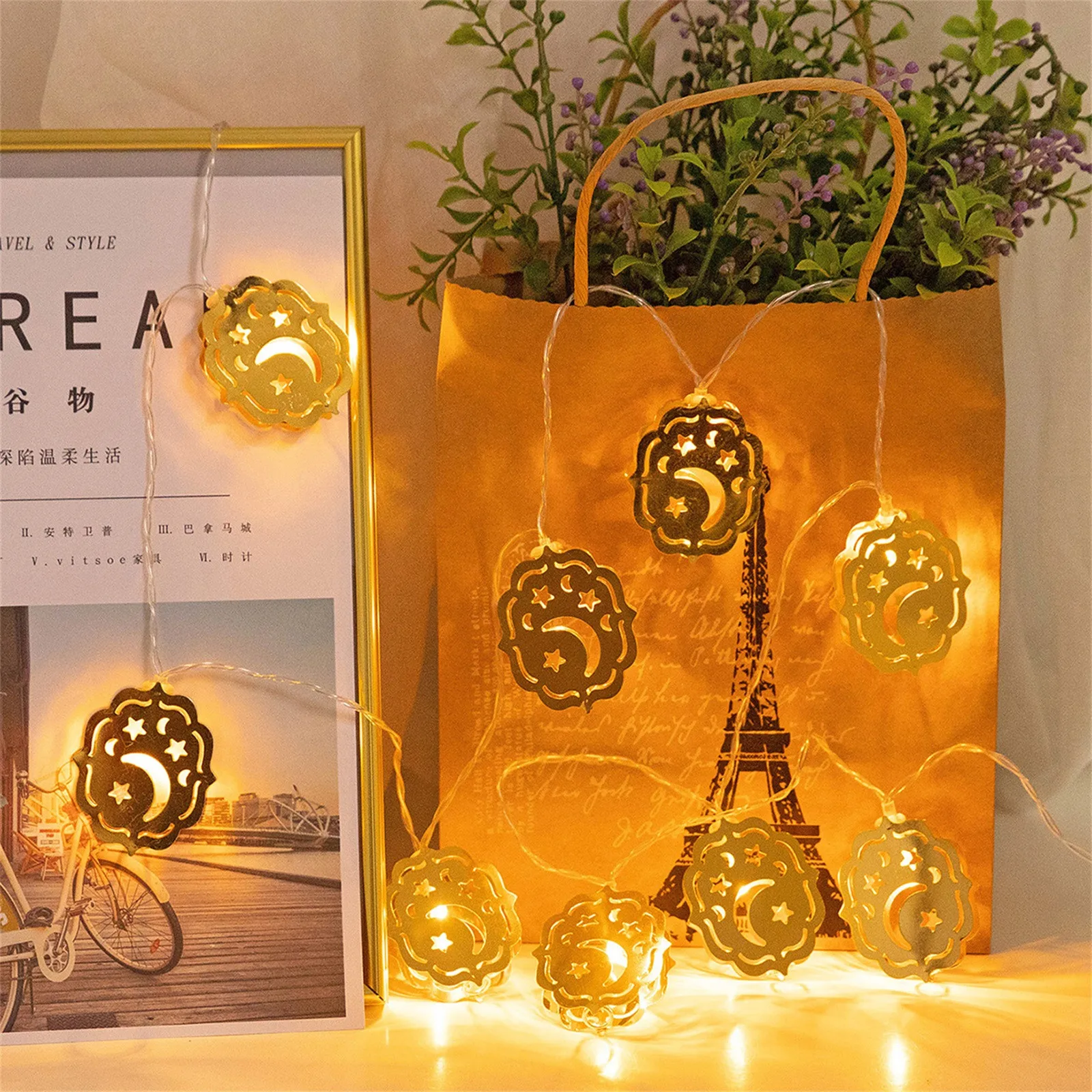 Огни Рамадана украшение Луна Звезда мини светодиодная сказочная гирлянда с