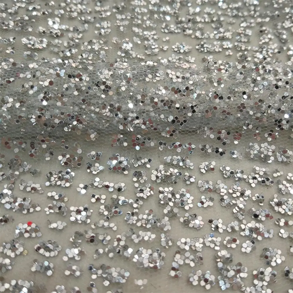 Ткань Тюлевая розовое золото с наклеенными блестками пробы 5 ярдов для вечернего