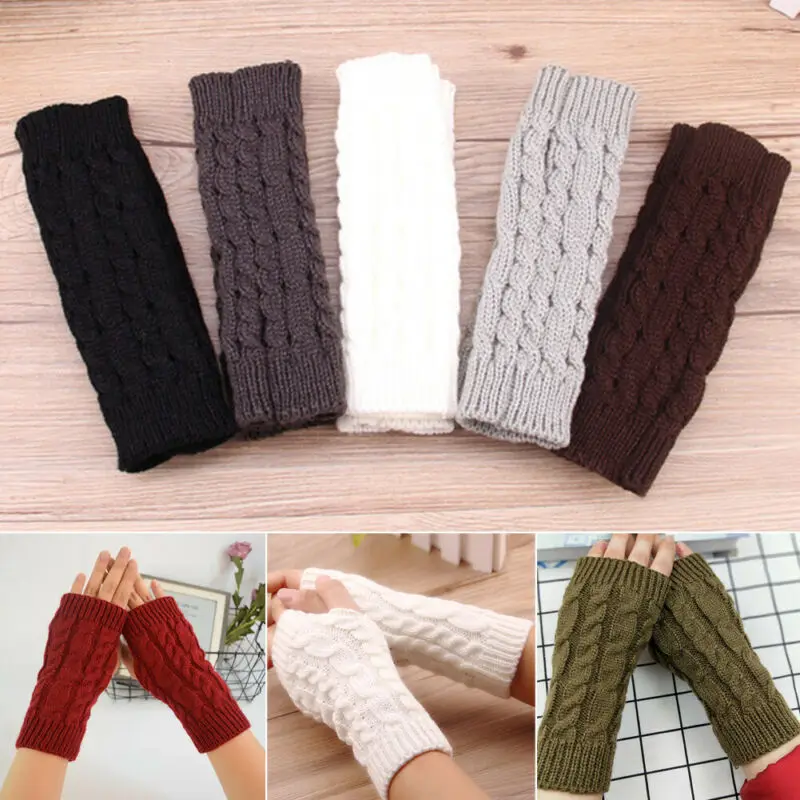 Модные весенние теплые зимние длинные мужские и женские вязаные перчатки без