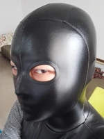 black imitation leather fabric stereo clipping zentai hood with open eyes