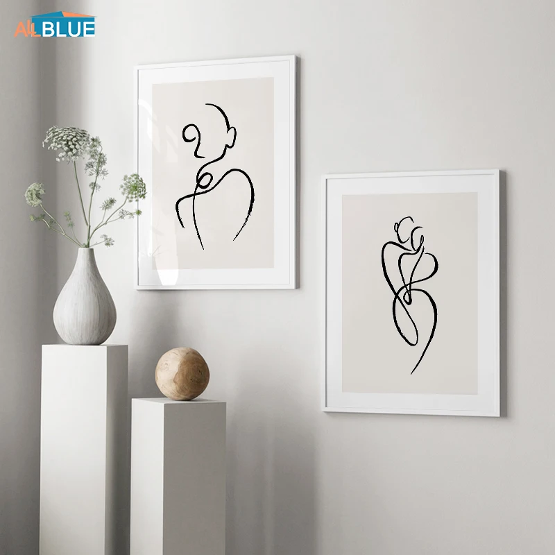 Скандинавская Картина на холсте плакат абстрактного искусства линия настенный