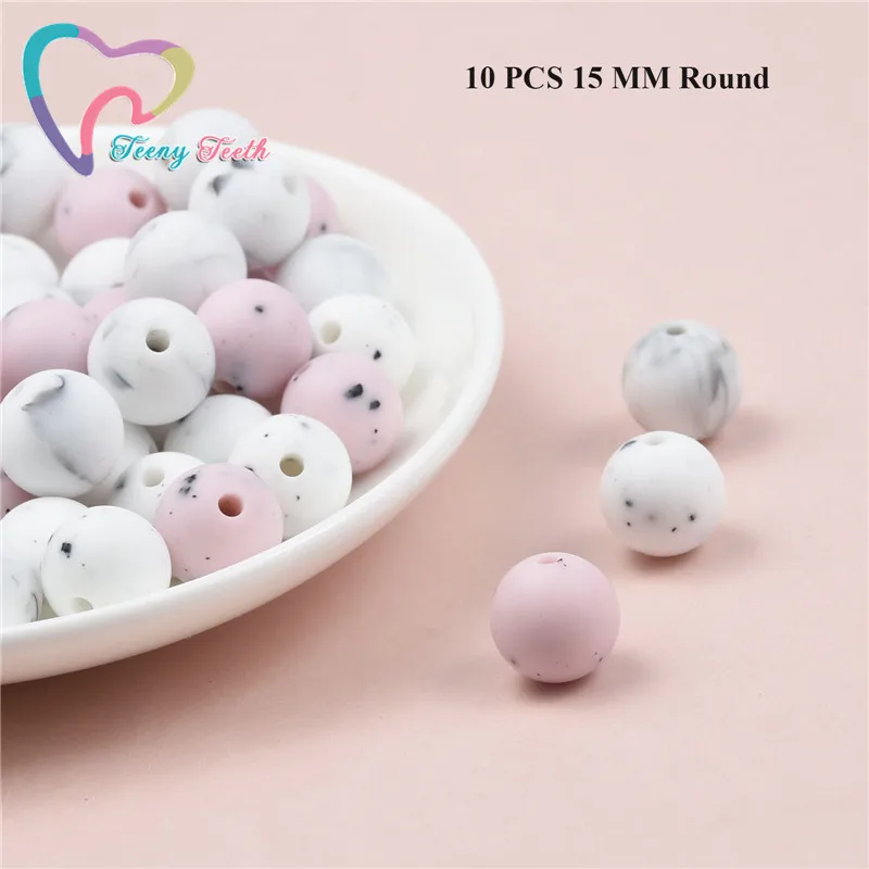10 PCS 15 MM Round 10 шт мраморные и разноцветные шестигранные бусины 14-17 мм, силиконовые бусины для прорезывания зубов, Пищевая силиконовая бижутерия для детей, безопасные игрушки, бусины - Цвет: 10 PCS 15 MM Round
