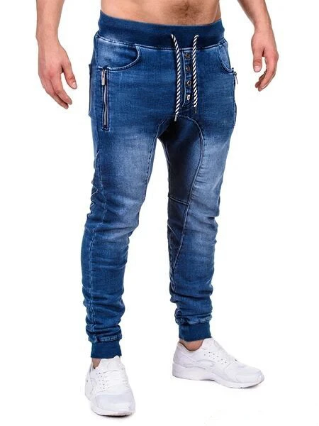 

European and American men's casual sports threaded denim trousers
