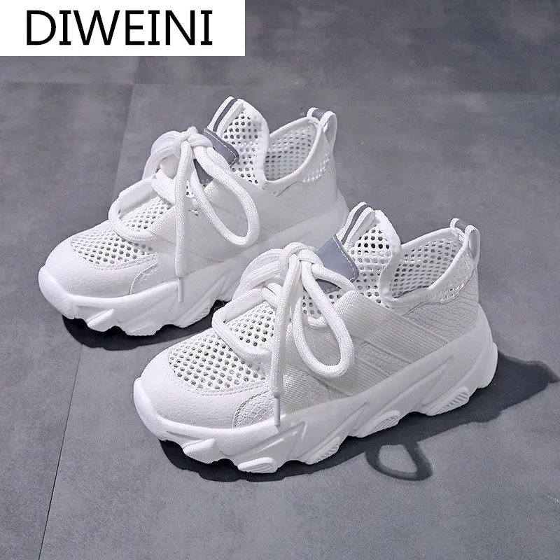 

Spring Women Shoes 2021 New Mesh Breathable Casual Shoes Fashion Lace-up Platform Women's Vulcanized Shoes Asakuchi Sneakers