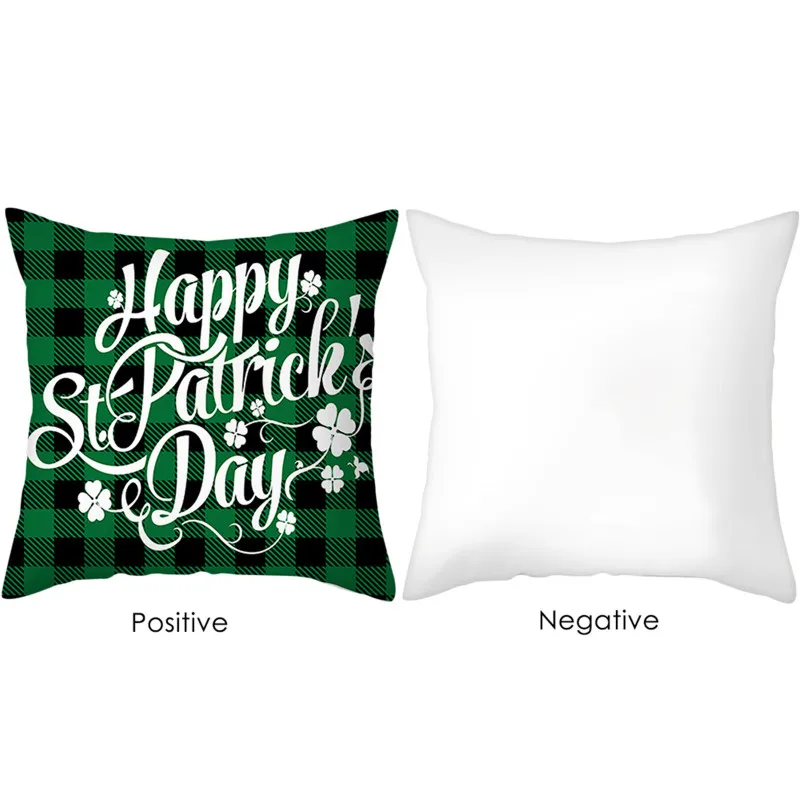 

St. Patrick's Day Gift Green Pattern Peach Skin Cushion Cover for Bed Pillows Cases for Sofa Covers for Living Home Decoration