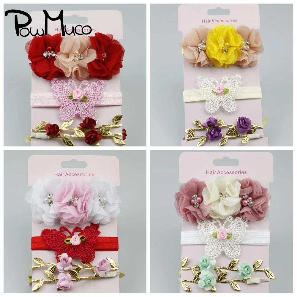 Повязка на голову Powmuco 3 шт./лот с бусинами из горного хрусталя и цветами для