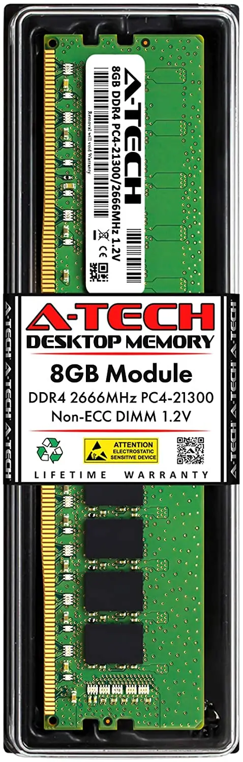 

A-Tech 8GB DDR4 2666MHz DIMM PC4-21300 UDIMM Non-ECC 1,2 V CL19 288-Pin