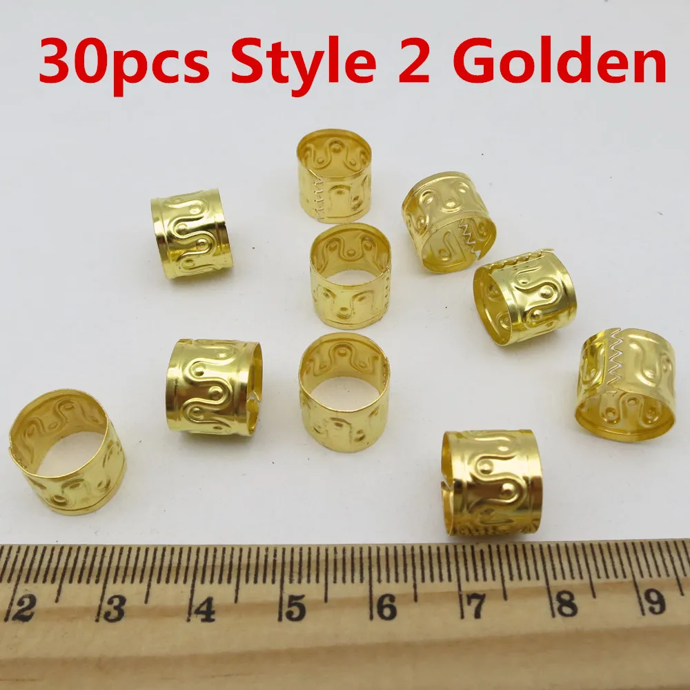 30pcs Style 2 Golden 30 шт-50 шт большие регулируемые серебряные/золотые волосы оплетка дреды бусины манжеты кольца для зажимов трубка около 12 мм Отверстие аксессуары - Цвет: 30pcs Style 2 Golden