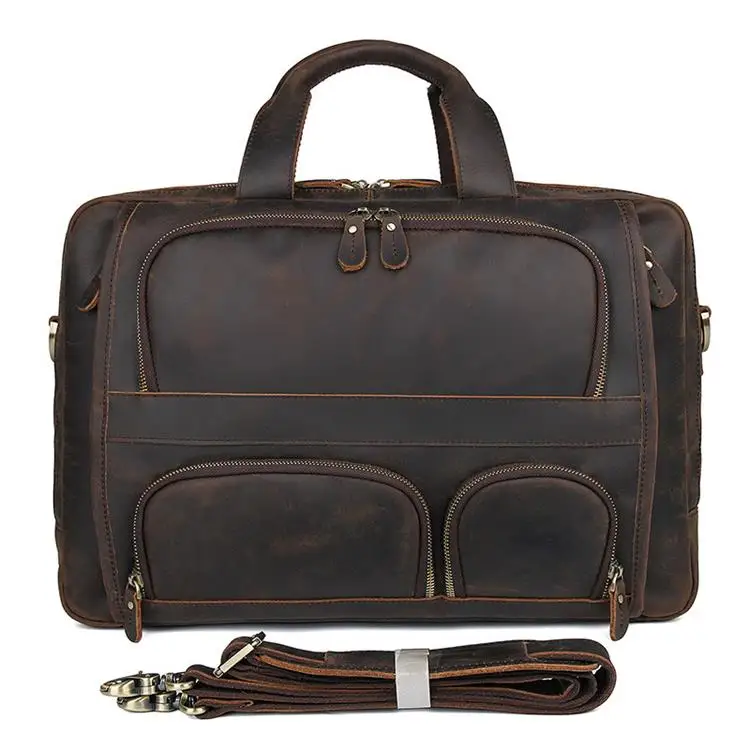 crazy horse leather Большой портфель, очень вместительный, со съемным ремешком, 2 варианта использования, подходит для 17''PC, деловой поездки, путешествия, натуральная кожа, черный, повседневный - Цвет: crazy horse leather