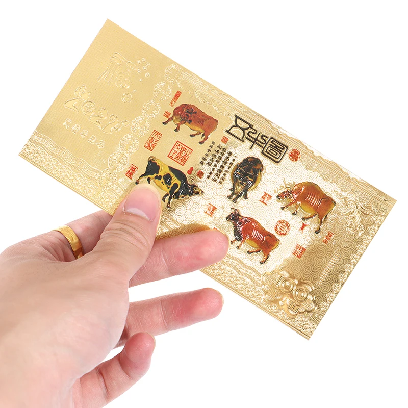 

2pcs 2021 New Year Gold Foil Commemorative Note Ox Commemorative Coin
