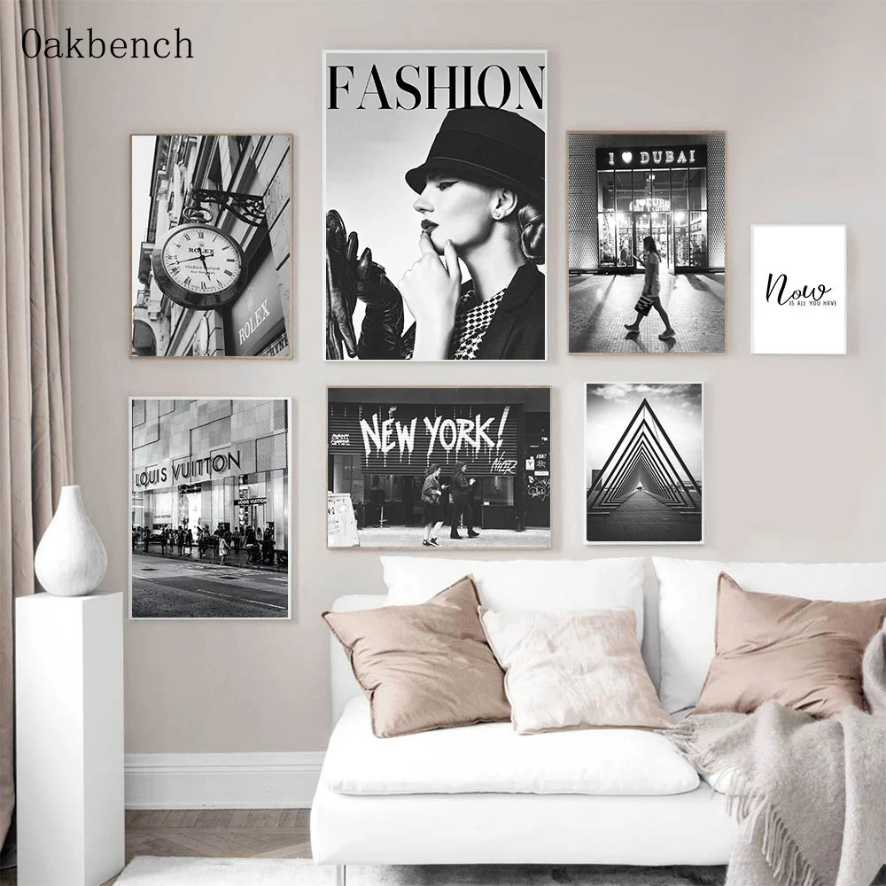 

Городская уличная настенная наклейка, Модный женский плакат, Скандинавская Черно-Белая настенная Картина на холсте, украшение для гостиной