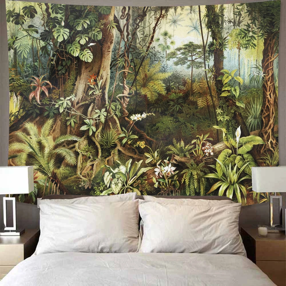 

Natural Tropical Rain Forest Green Plant Banana Tree Tapestry Wall Hanging Tarot Hippie Wall Rugs Dorm Decor Blanket
