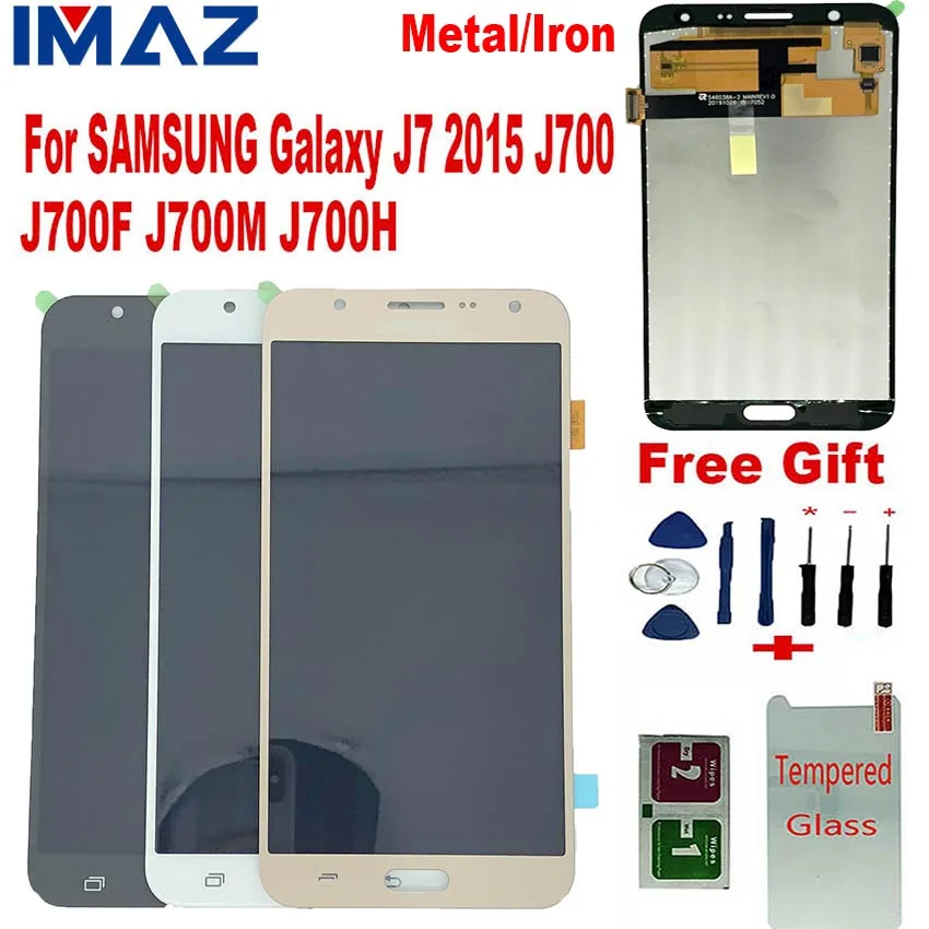 

IMAZ Metal Iron sheet LCD For Samsung Galaxy J7 2015 J700 J700F J700H/M LCD Display Touch Screen Digitizer Assembly For J7 LCD
