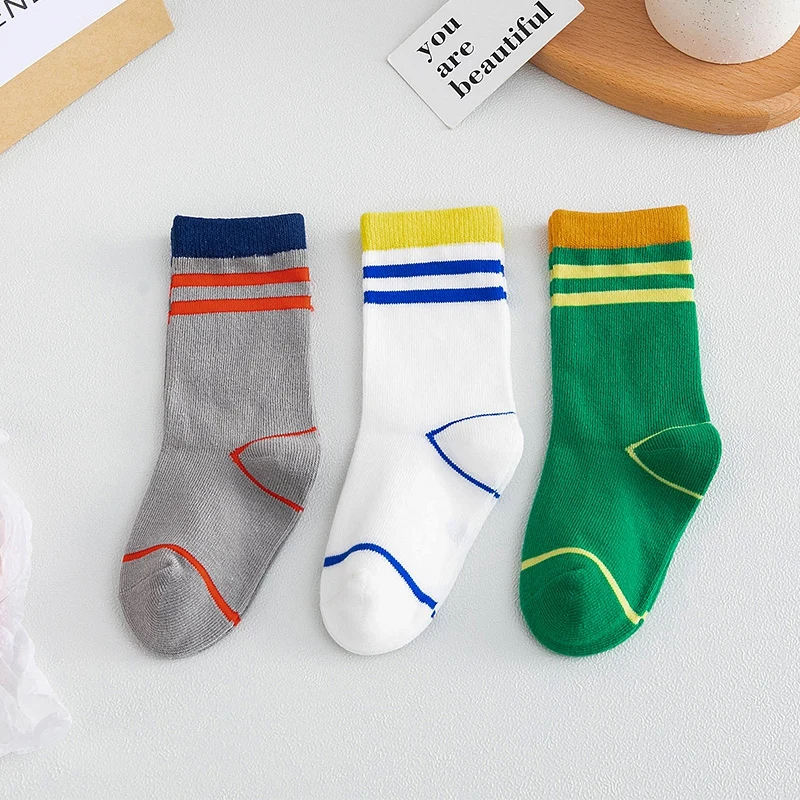

New 3Pairs/lot Autumn Knitted Baby Socks for Girls Cotton Newborn Boy Striped Sock Baby Clothes Accessories Infant Baby Sock