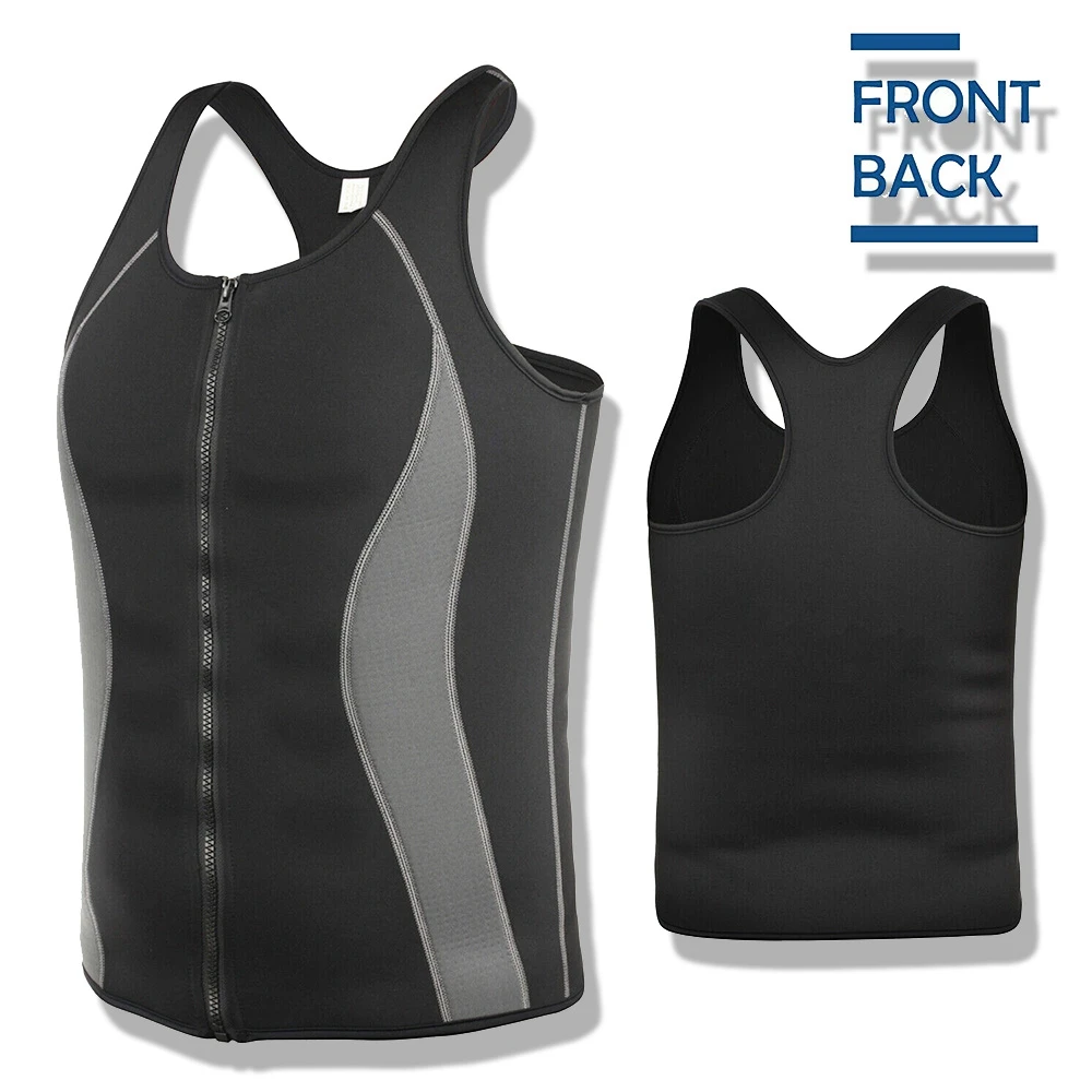 Men's Slimming Body Building Shaper Sweat Vest Neoprene Sauna Waist Training Vest Fitness Slim Zipper Vest Fitness Slim Shirt
