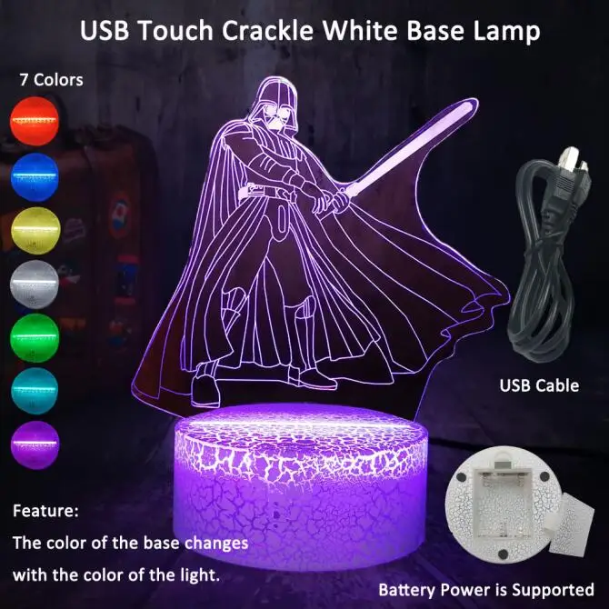 3D RGB светодиодный Ночной светильник, классный Звездные войны, Дарт Вейдер, 7 цветов, настольная лампа для сна Chang, новинка, домашний декор, рождественский подарок для мальчиков, Лава - Испускаемый цвет: White Base Touch