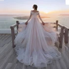 Verngo robe de mariee элегантная Кружевная аппликация A Line 2020 свадебное платье с длинными рукавами Свадебные платья из фатина на пуговицах сзади платье невесты