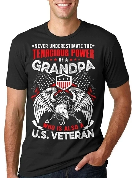 

Men's funny Shirts Never Underestimate Veteran Grandpa Cotton T Shirt 2021 new high quality pure cotton summer cheap T-shirt, sh