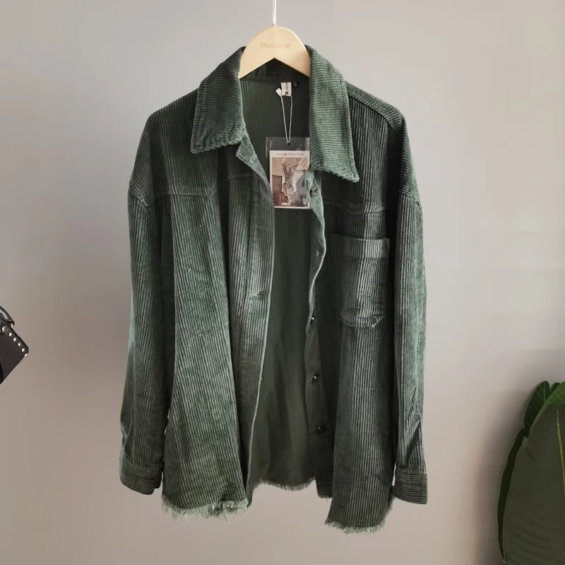 

Women's Corduroy Jacket Lapel Loose Tooling Jacket Ladies Retro Lapel High-quality Outerwear Feminine Spring 2021 New
