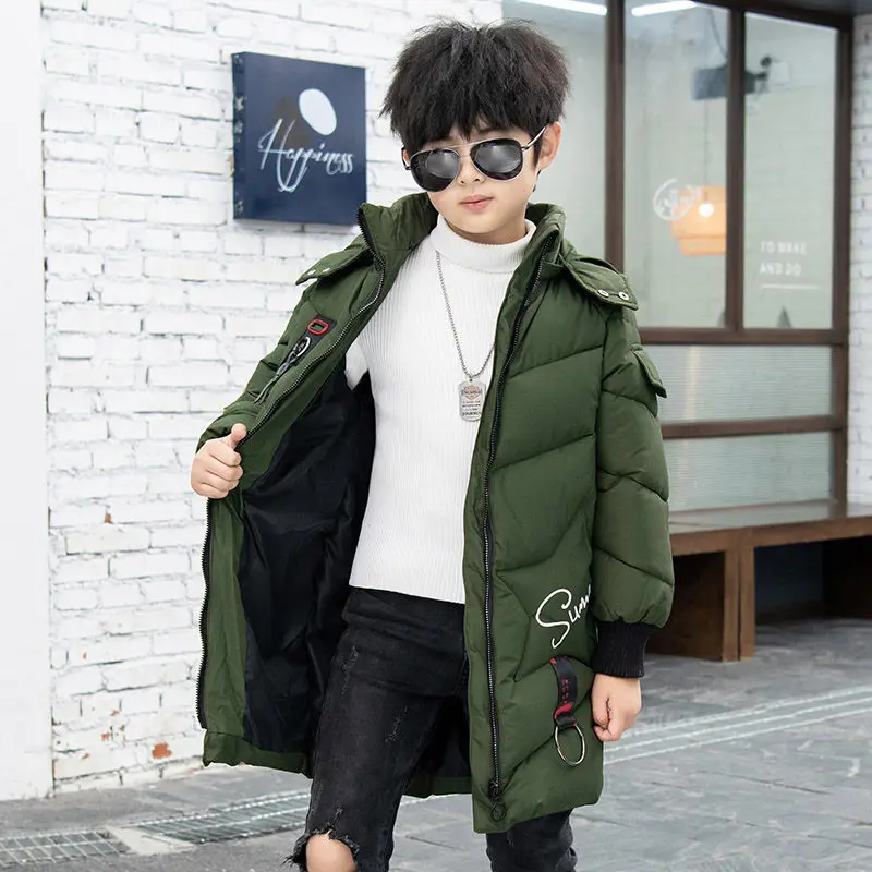 

Winter Polyester Jacket For Boy New 2021 Korean Version Fashion Keep Warm Mid-Length Coat Hooded Casual Slim Children's Clothin
