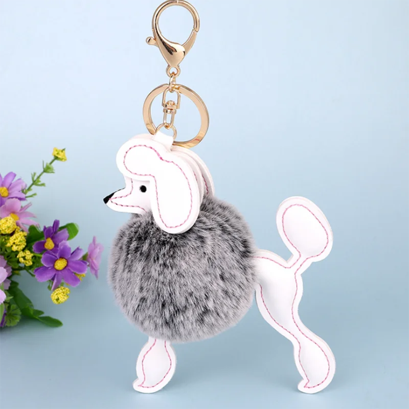 

Cute Pet Dog Fur Ball Key Chains PU Leather Imitation Rabbit Hair Dog Shape Key Chains Charms Accessories Decoration