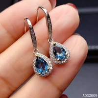 kjjeaxcmy fine jewelry 925 sterling silver inlaid natural blue topaz earrings luxury girl new eardrop support test