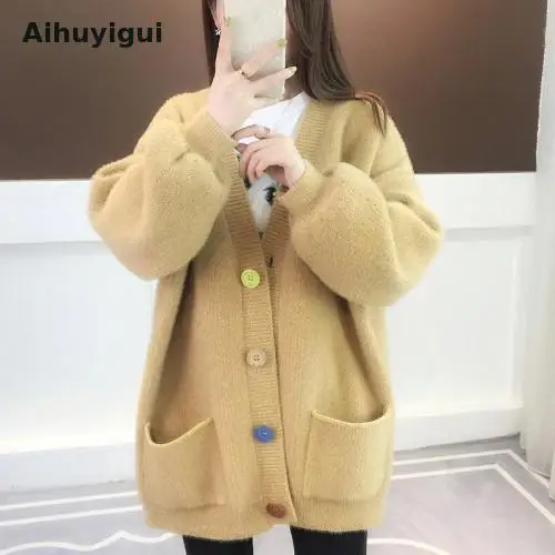 Aihuyigui 2019 свитер для женщин осень-зима свободный женский с длинным рукавом мохер
