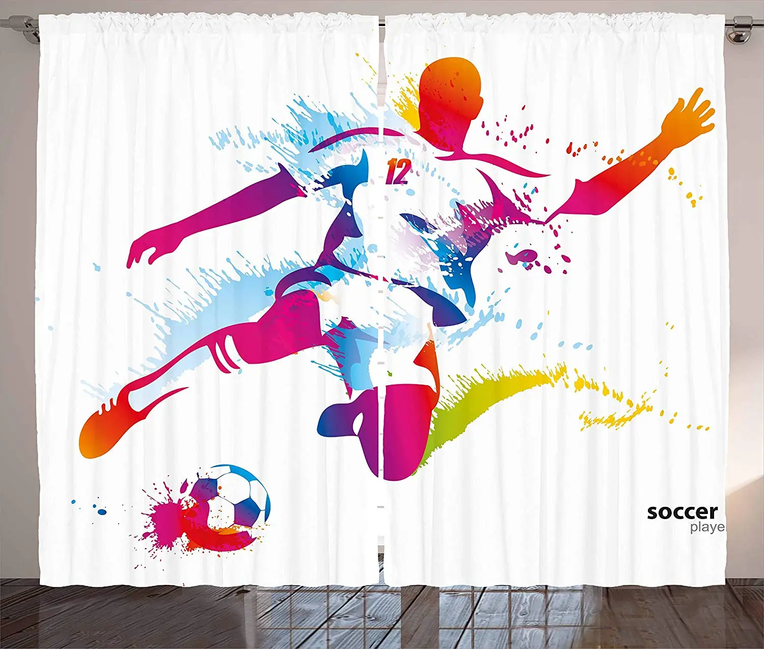 Декор для подростковой комнаты шторы футбольный игрок накидка на мяч акварель