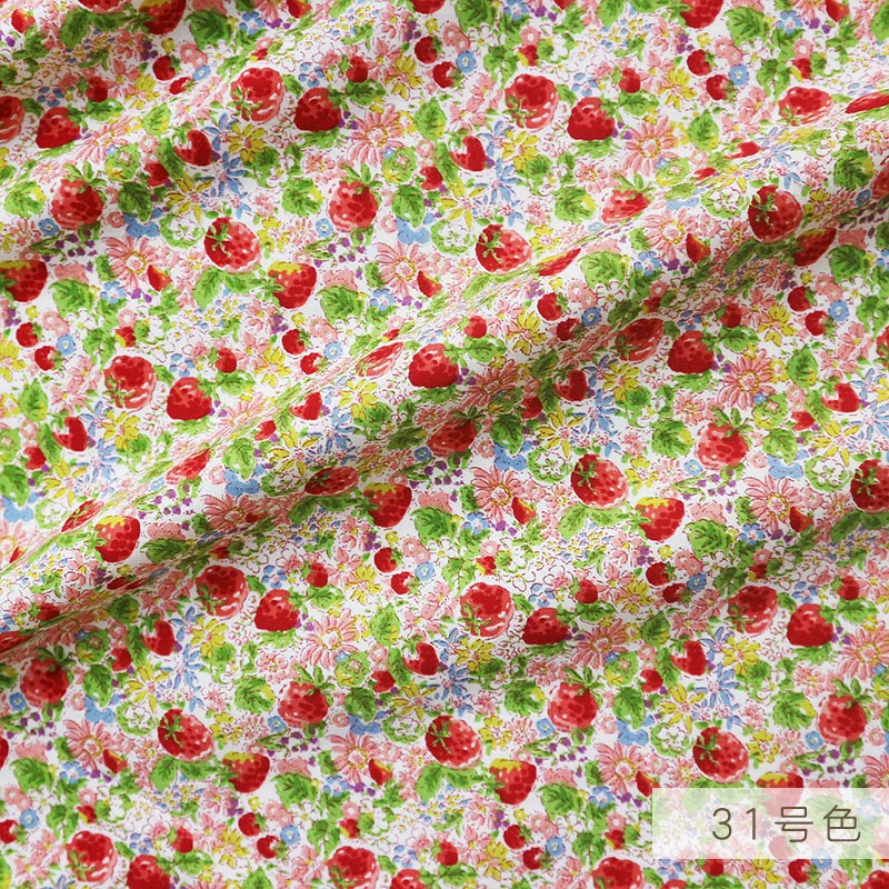 100% Cotton Floral Strawberry Printed Fabric by the Meter for DIY Sewing Projects - Breathable Flowers Brocade Skirt Dress Plant image 4
