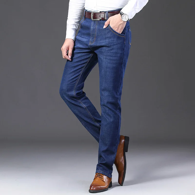 Зимние мужские джинсы 2019 зимние теплые фланелевые Стрейчевые для мужчин прямые