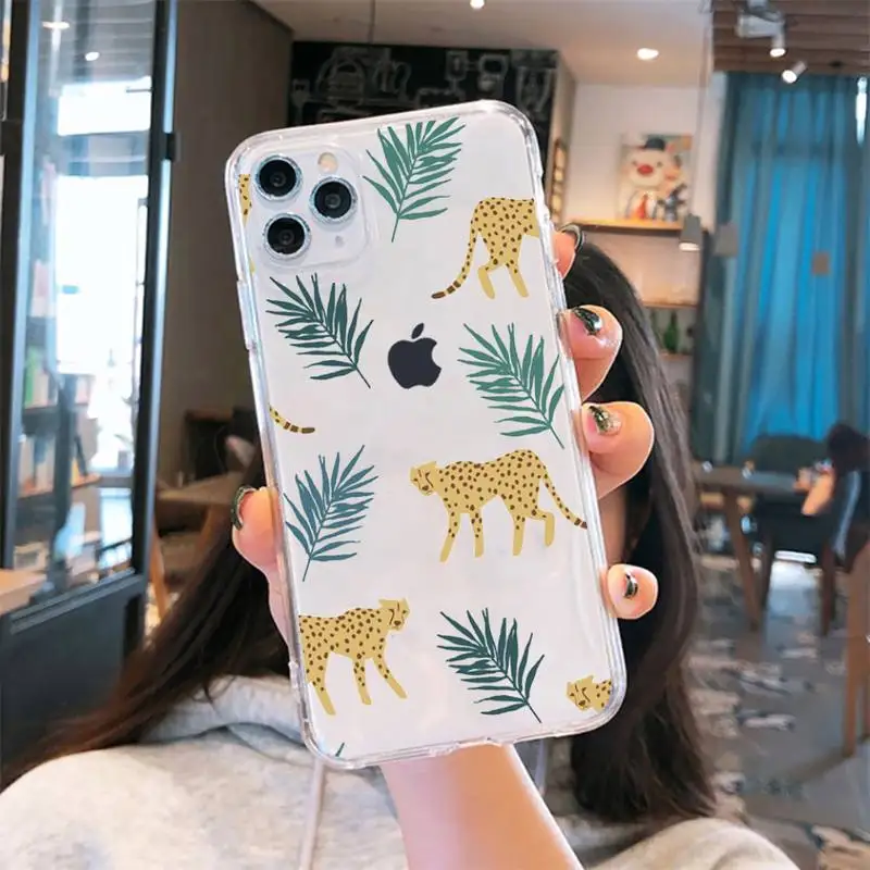 

Leopard animal high quality fashion Phone Case Transparent for iPhone 6 7 8 11 12 s mini pro X XS XR MAX Plus