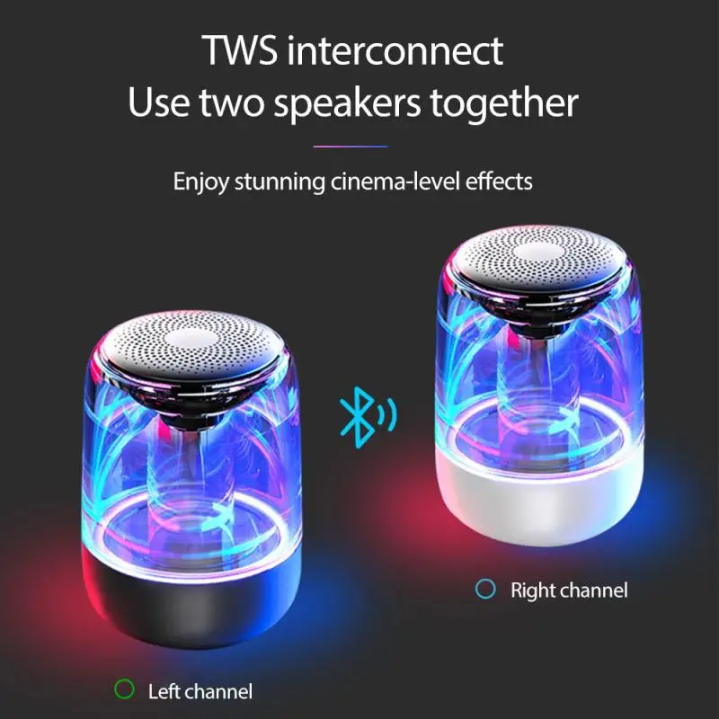 

Портативный мини-плеер с Bluetooth 5,0, Регулируемый цвет, светодиодный динамик, беспроводное радио 6D, стерео, объемное воспроизведение музыки, TF, ...