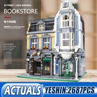 yeshin 0925 city street view series corner european style bookstore model moc 10270 building block bricks kids toys gifts