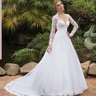 Платье Свадебное ТРАПЕЦИЕВИДНОЕ с V-образным вырезом и длинным рукавом, весна 2022