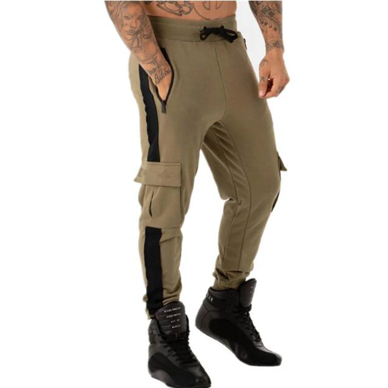 Модные мужские спортивные штаны для фитнеса бодибилдинга эластичные брюки с