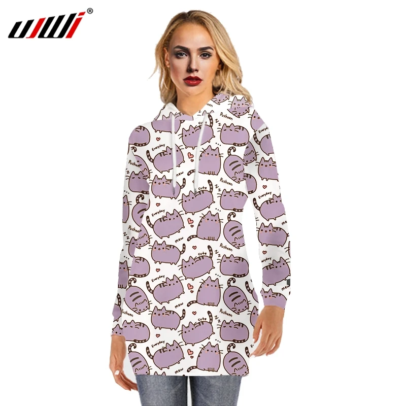 UJWI Новинка Харадзюку розовое милое платье с капюшоном 3d принтом кота