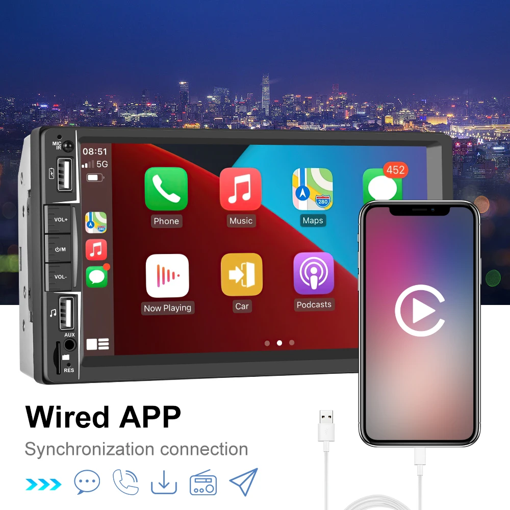 Podofo 2din Car Radio Andorid Auto Bluetooth Stereo Multimedia MP5 Player Apple CARPLAY Autoradio FM 2DIN Carplay Kit For Toyota |