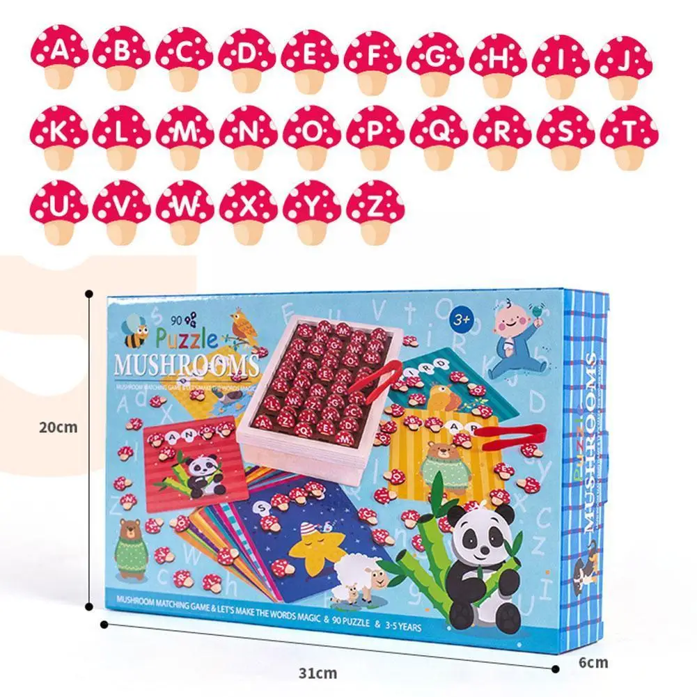 

Montessori Reading Card Mushroom Picking Letter Spell Children Toys Baby Wooden Blocks Game Word Building Early Educational N5Y7