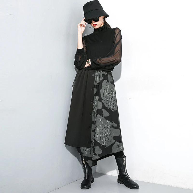 Женская Асимметричная юбка CHICEVER асимметричная средней длины с принтом и высокой