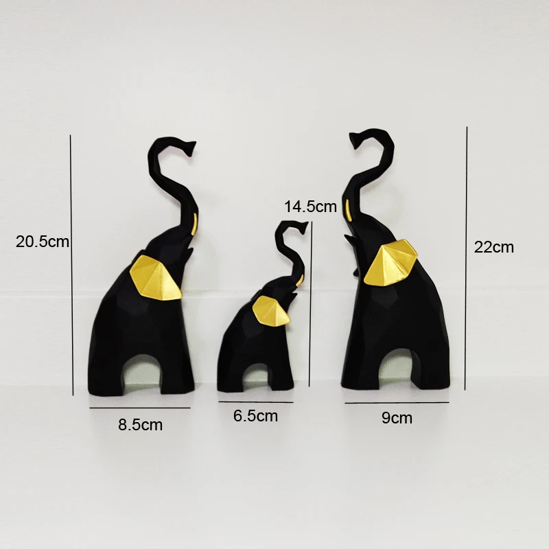 

3pcs/lot Elephants Figures Home Office Decoration Desktop Shelf Statue Animal Ornaments Birthday Business Gifts Resin Sculpture