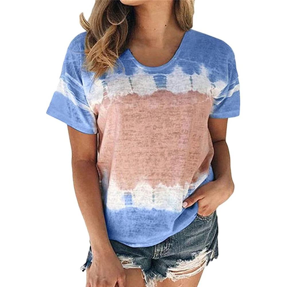 

Crew Neck Casual Adults Sports Fashion Loose Top Basic Gradient Color Daily Soft Pullover Short Sleeve Women T-shirt Summer
